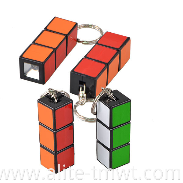 Promotional Gift PVC Plastic Mini Magic Cube LED Keychain Flashlight